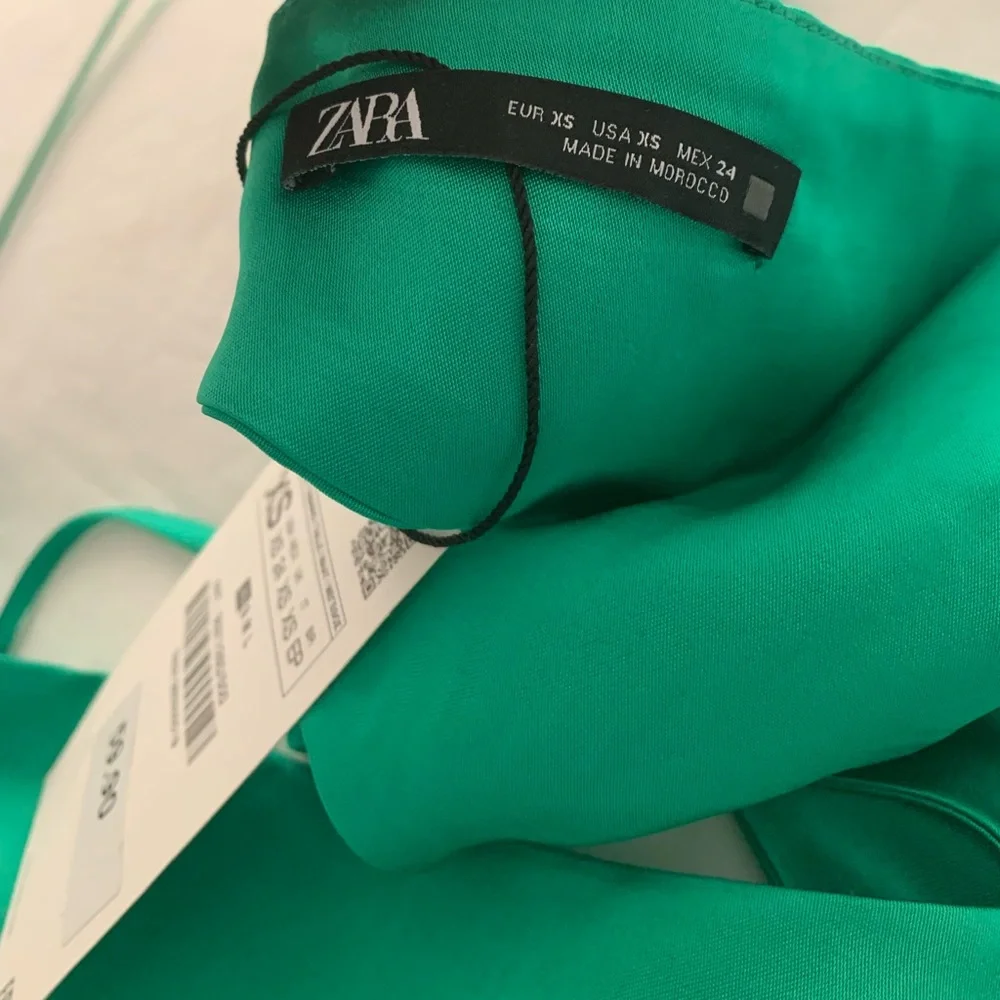 Worn once  Zara Satin Asymmetric Midi Dress - Green - Picture 2 of 5